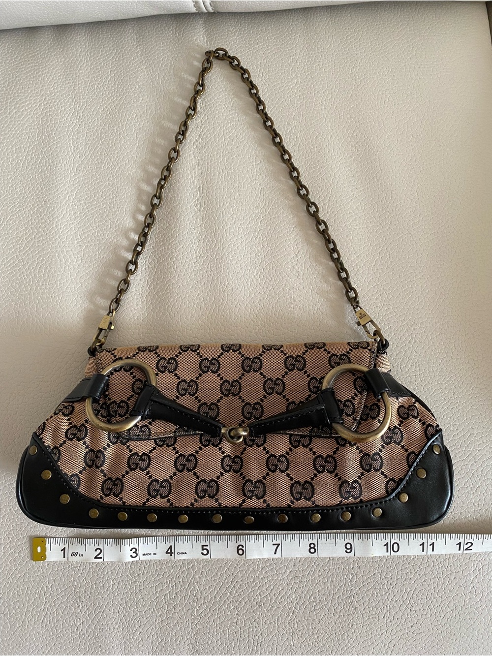 Gucci Beige/Brown GG Canvas Shoulder Bag with Black Leather Trim - Picture 11 of 14
